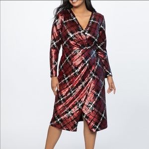 NWT Eloquii Faux Wrap Plaid Sequin Dress